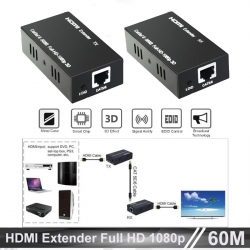 HDMI Extender 60m via LAN RJ45 Cat5/6 1080p-4K High Quality - 60 meter 1080p